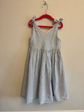Girls Blue and White Striped Tie-Shoulder Casual Dress - Hope & Henry